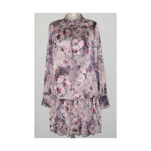 NWT Marchesa Notte FLORAL Long Sleeve Charmeuse Mini Dress 10 Mauve MSRP $395